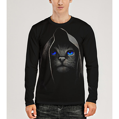 

Men's T shirt 3D Print Graphic 3D Animal Print Long Sleeve Daily Tops Black