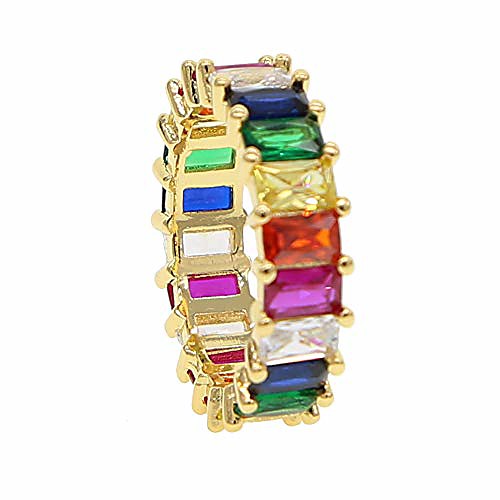 

gold filled fashion jewelry rainbow square baguette cz engagement ring for women colorful cubic zirconia cz eternity band ring (gold, 7)