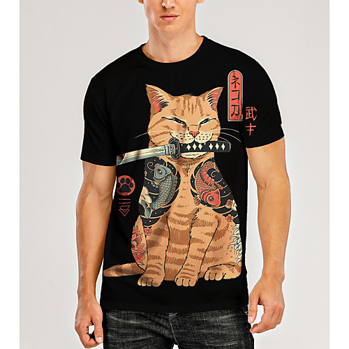 

Men's T shirt 3D Print Graphic 3D Animal Print Short Sleeve Daily Tops Casual Black