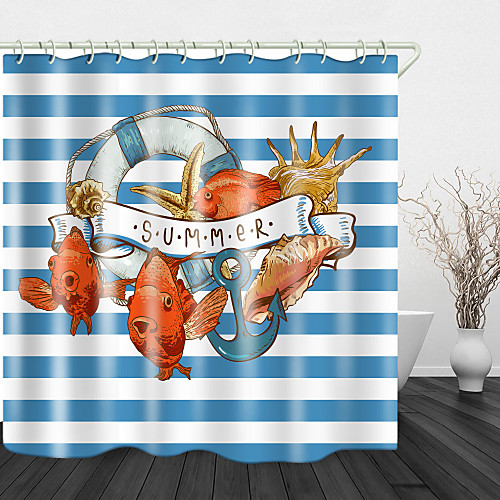 

Lifebuoy and fish Print Waterproof Fabric Shower Curtain for Bathroom Home Decor Covered Bathtub Curtains Liner Includes with Hooks