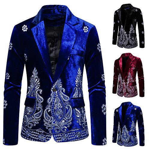

moonhome men's luxury casual dress floral suit notched lapel slim fit stylish blazer jacket party coats blue