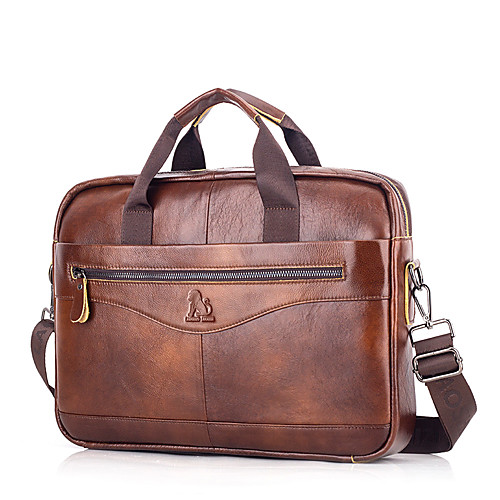 

Men's Bags Cowhide Shoulder Messenger Bag Laptop Bag Briefcase Belt Zipper Daily Office & Career Handbags Black Brown Coffee