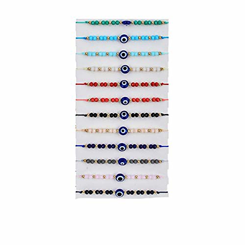 

12 pcs colorful evil eye beaded bracelets handmade braided string good luck nazar amulet bangle lucky turkish religious symbol jewelry-deep blue