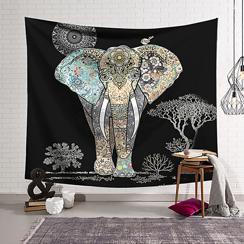 

Wall Tapestry Art Decor Blanket Curtain Hanging Home Bedroom Living Room Decoration Polyester Fiber Animal Color Pattern Elephant Orchid Pavilion Design