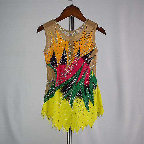 

21Grams Figure Skating Dress Women's Girls' Ice Skating Dress Red / Yellow Spandex High Elasticity Training Competition Skating Wear Patchwork Crystal / Rhinestone Sleeveless Ice Skating Figure
