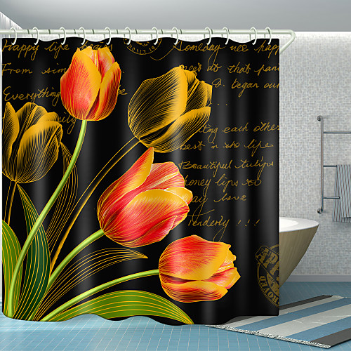 

Tulip English Digital Printing Shower Curtain Shower Curtains Hooks Modern Polyester New Design