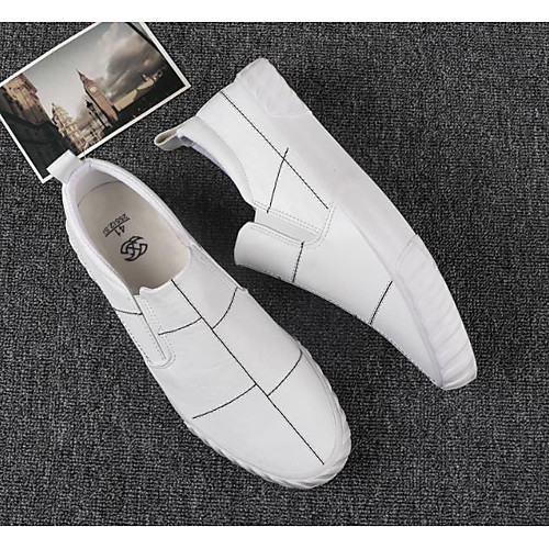 

Men's Loafers & Slip-Ons Casual Daily Walking Shoes PU Wear Proof Black and White White Black Fall Spring