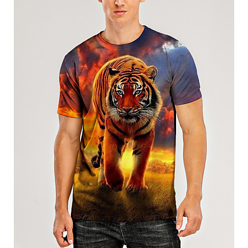 

Men's T shirt 3D Print Graphic 3D Animal Print Short Sleeve Daily Tops Casual Rainbow