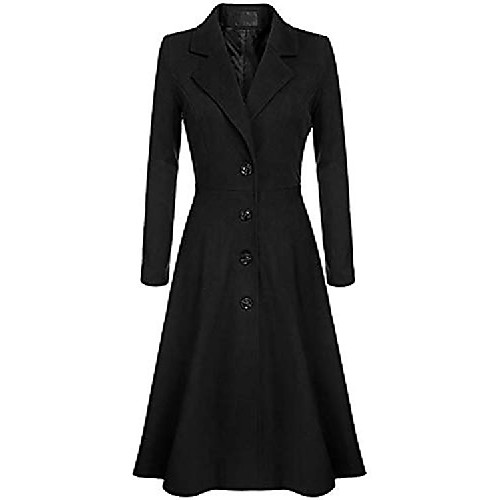 

women's winter fall elegant fit and flare swing long wool blend coat (large, black)