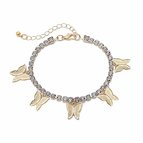 

sunxn tennis butterfly anklet cubic zirconia women summer beach adjustable anklet bracelet chains for women teen girls gift ankle foot jewelry chain (gold)