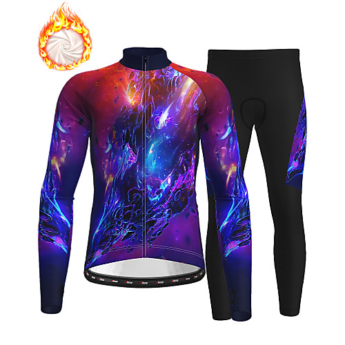 

21Grams Men's Long Sleeve Cycling Jersey with Tights Winter Fleece Polyester Purple Bike Clothing Suit Thermal Warm Fleece Lining Breathable 3D Pad Warm Sports Printed Mountain Bike MTB Road Bike