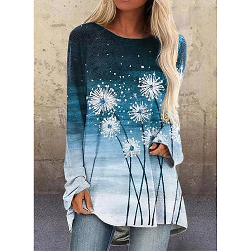 

Women's T Shirt Dress Tee Dress Short Mini Dress Wine Khaki Light Blue Long Sleeve Print Tie Dye Patchwork Print Fall Spring Round Neck Casual 2021 S M L XL XXL 3XL 4XL 5XL / Plus Size