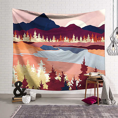 

Wall Tapestry Art Decor Blanket Curtain Hanging Home Bedroom Living Room Decoration Polyester Forest Mountains Oil Painting Pattern