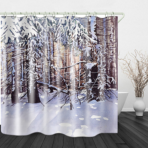 

Painting Snow Forest Print Waterproof Fabric Shower Curtain for Bathroom Home Decor Covered Bathtub Curtains Liner Includes with Hooks