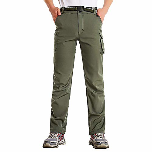 

boy's outdoor ski pants softshell fleece waterproof hiking trousers army green
