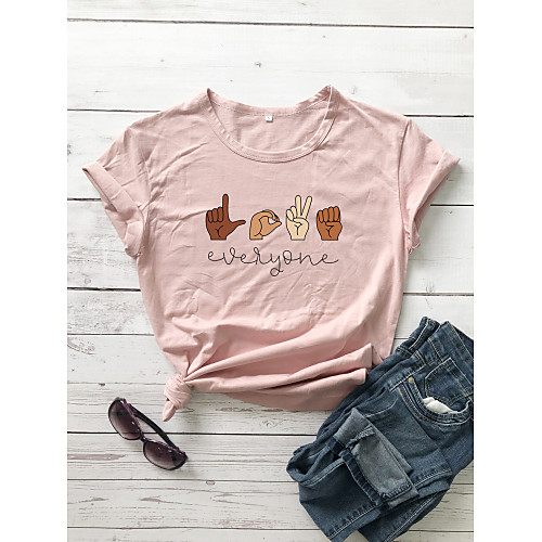 

Women's T shirt Text Graphic Prints Letter Print Round Neck Tops 100% Cotton Basic Basic Top White Purple Red