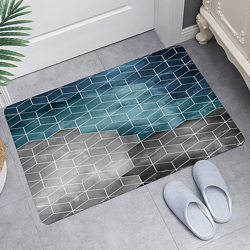 

Four-Color Grid Digital Printing Floor Mat Modern Bath Mats Nonwoven Memory Foam Novelty Bathroom
