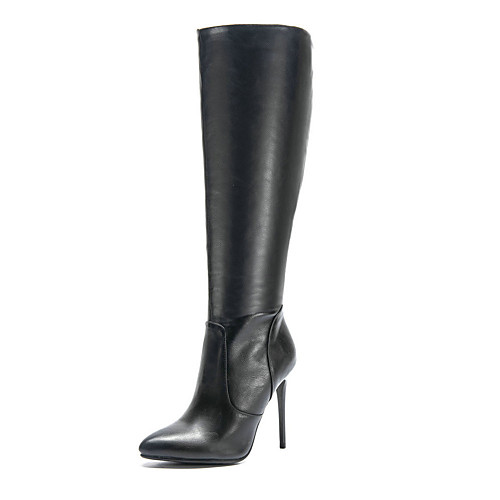 

Women's Boots Stiletto Heel Pointed Toe Knee High Boots Casual Daily Walking Shoes PU Solid Colored Black Light Grey Brown