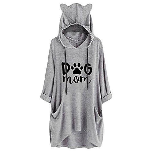 

women dog mom letter print graphic sweatshirts hooded cat ear tunic tops with pockets