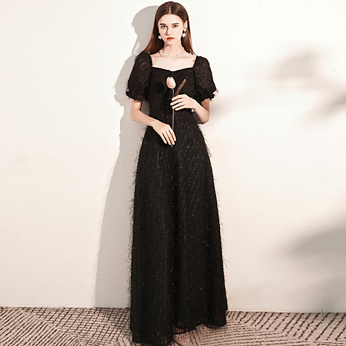

A-Line Elegant Vintage Wedding Guest Formal Evening Dress Scoop Neck Short Sleeve Floor Length Spandex with Buttons 2021