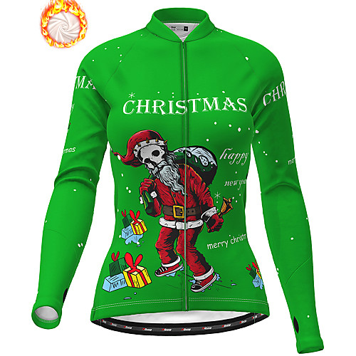 

21Grams Women's Long Sleeve Cycling Jersey Winter Fleece Polyester Red Blue Orange Skull Christmas Santa Claus Bike Jersey Top Mountain Bike MTB Road Bike Cycling Fleece Lining Warm Quick Dry Sports