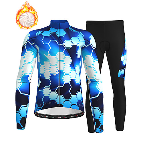 

21Grams Men's Long Sleeve Cycling Jersey with Tights Winter Fleece Blue Camo / Camouflage Bike Fleece Lining Breathable Warm Quick Dry Sports Graphic Mountain Bike MTB Road Bike Cycling Clothing