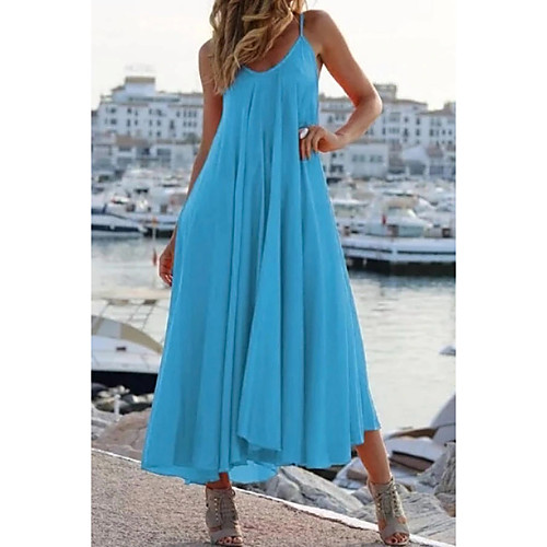 

Women's Swing Dress Midi Dress Black Purple Light Blue Sleeveless Solid Color Patchwork Summer Round Neck Casual Sexy vacation dresses 2021 S M L XL XXL 3XL 4XL 5XL