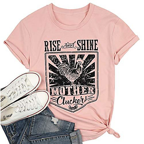 

women's chicken shirt women rise and shine shirt letter print mom life tee top farm country casual t-shirt pink