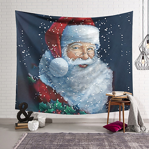 

Christmas Santa Claus Holiday Party Wall Tapestry Art Decor Blanket Curtain Hanging Home Bedroom Living Room Decoration Polyester Fiber Modern Painted Santa Snow