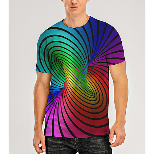 

Men's T shirt 3D Print Graphic Optical Illusion 3D Print Short Sleeve Daily Tops Casual Rainbow