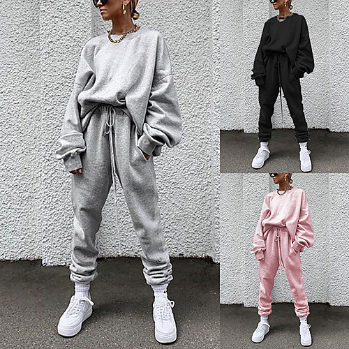 

Women's 2 Piece Tracksuit Sweatsuit Street Casual 2pcs Winter Long Sleeve Thermal Warm Breathable Soft Fitness Gym Workout Running Active Training Exercise Sportswear Solid Colored Normal Hoodie Dark
