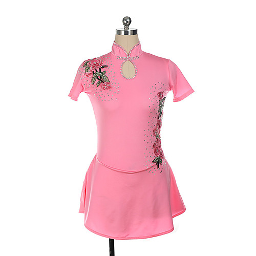 

Figure Skating Dress Women's Girls' Ice Skating Dress Red Pink Flower Spandex High Elasticity Training Competition Skating Wear Crystal / Rhinestone Short Sleeve Ice Skating Figure Skating / Kids