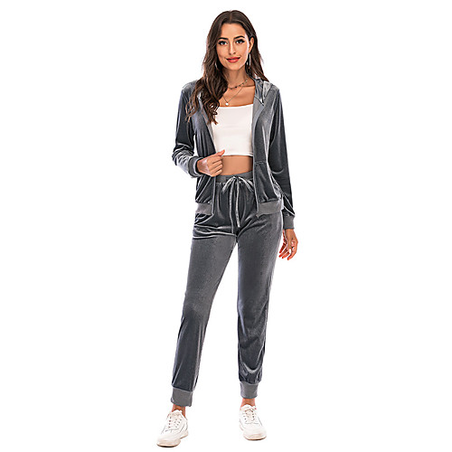 

Women's Casual / Daily Cotton Blend Asian Size Hoodie Pant Gymnatics Hooded Suits Full Body Patchwork Fall & Winter Plain S Black
