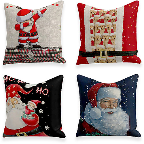 

Christmas Party Cushion Cover 4PC Linen Soft Decorative Square Throw Pillow Cover Cushion Case Pillowcase for Sofa Bedroom 45 x 45 cm (18 x 18 Inch) Superior Quality Machine Washable