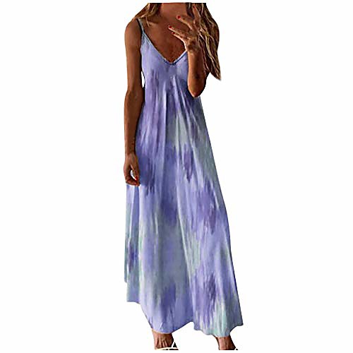 

kyleon bohemian women's maxi dress summer gradient strap sleeveless casual loose tunic long maxi beach party sundress