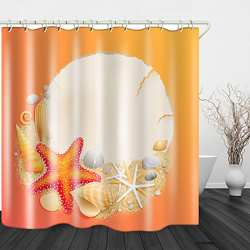 

Red Starfish Print Waterproof Fabric Shower Curtain For Bathroom Home Decor Covered Bathtub Curtains Liner Includes With Hooks