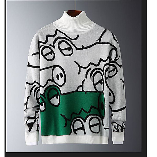 

Men's Animal Pullover Long Sleeve Sweater Cardigans Turtleneck White Black