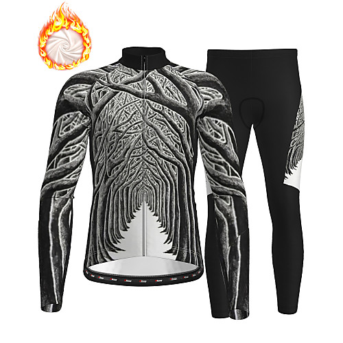 

21Grams Men's Long Sleeve Cycling Jersey with Tights Winter Fleece Dark Gray Bike Thermal Warm Fleece Lining Breathable Warm Quick Dry Sports Graphic Mountain Bike MTB Road Bike Cycling Clothing