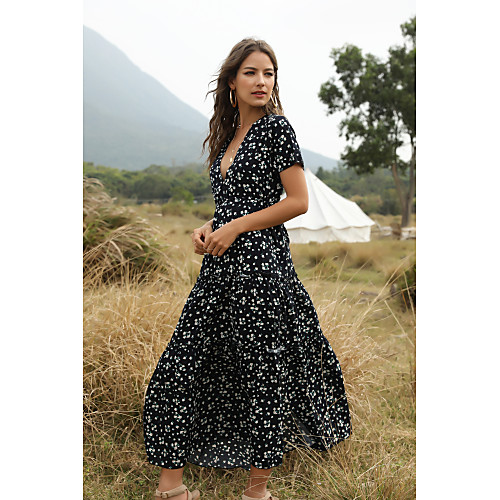 

Women's Swing Dress Knee Length Dress White Blue Green Short Sleeve Floral Print Patchwork Print Spring Summer V Neck Casual Mumu 2021 S M L XL