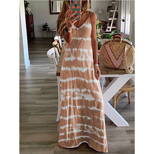 

Women's Strap Dress Maxi long Dress Blue Purple Blushing Pink Wine Khaki Gray Light Blue Sleeveless Print Print Summer V Neck Casual 2021 S M L XL XXL 3XL 4XL 5XL / Plus Size