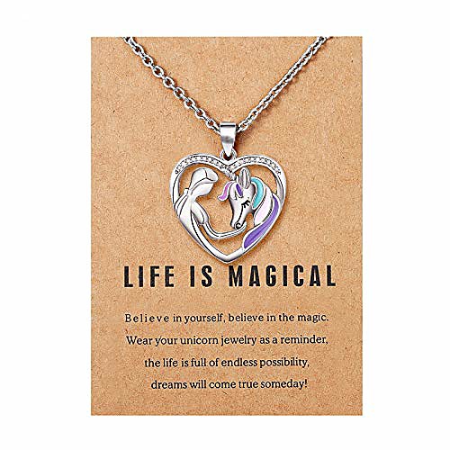 

unicorn necklace for little girls, magical cute rainbow unicorn heart pendant jewelry for women daughter niece birthday party gift, chain 18''