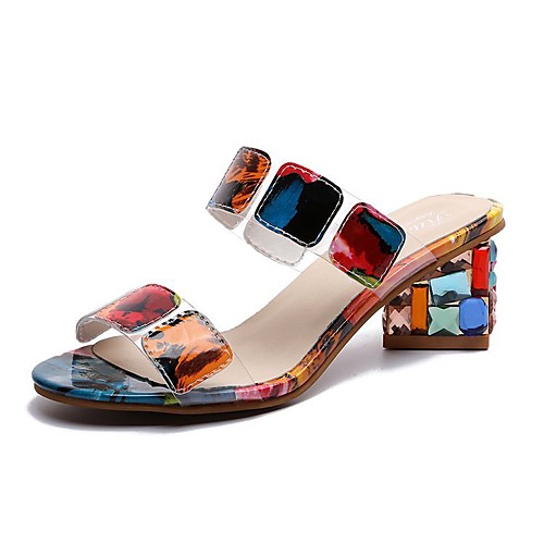 

Women's Sandals Chunky Heel Pointed Toe Casual Daily Walking Shoes Synthetics Rainbow