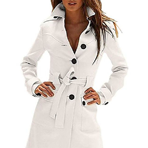 

women's autumn winter slim fit long single breasted outwear belted windbreaker coat(wh,m)