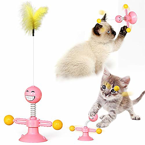 

cat toy, cat toys for indoor cats interactive, cat toy ball, windmill cat toy, cat toy feather,cat interactive toy, pet toy with spinning ball and sucker. (red)