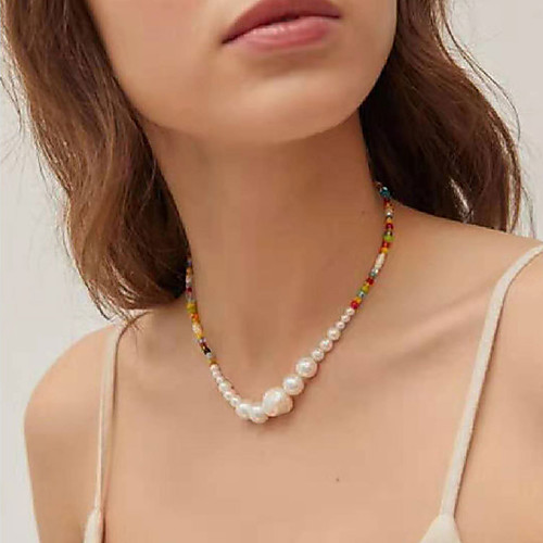 

Women's Chain Necklace Beaded Necklace Beads Friends Precious Joy Hope Blessed Dainty Luxury Rock Cute Glass Alloy Rainbow 38 cm Necklace Jewelry 1pc For Sport Gift Birthday Party Beach Festival