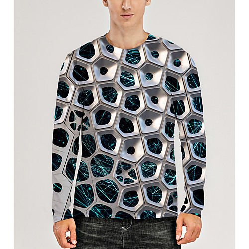 

Men's T shirt 3D Print Graphic Optical Illusion 3D Print Long Sleeve Daily Tops Casual Silver