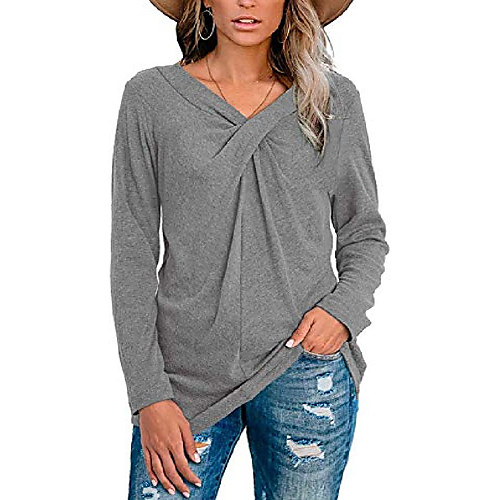 

women casual v neck tunic tops blouses long sleeve loose fit shirts for leggings grey