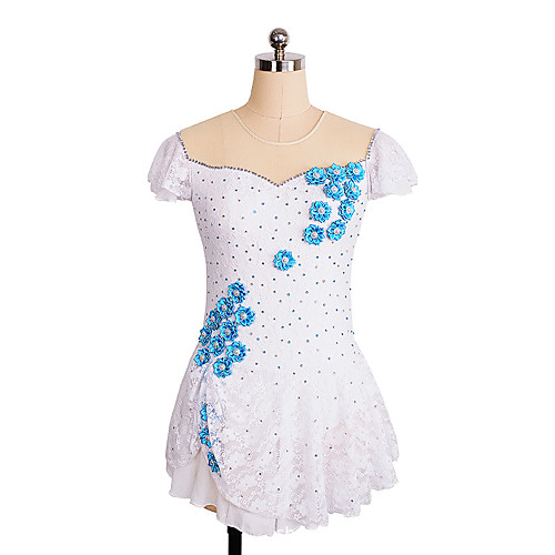 

Figure Skating Dress Women's Girls' Ice Skating Dress Red Fuchsia Blue Flower Spandex High Elasticity Training Competition Skating Wear Crystal / Rhinestone Short Sleeve Ice Skating Figure Skating