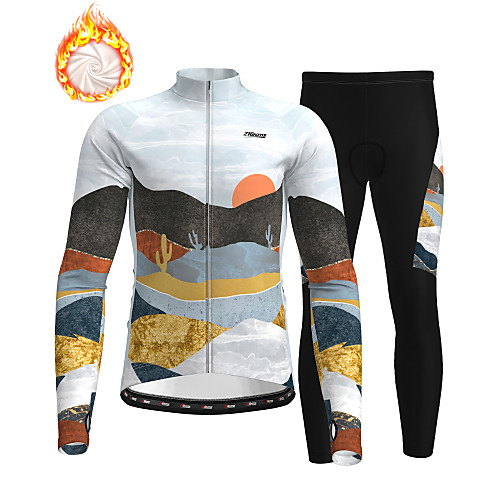 

21Grams Men's Long Sleeve Cycling Jersey with Tights Winter Fleece Grey Bike Thermal Warm Fleece Lining Breathable Warm Quick Dry Sports Graphic Mountain Bike MTB Road Bike Cycling Clothing Apparel
