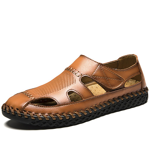 

men cowhide leather hand stitching non slip soft sole casual sandals